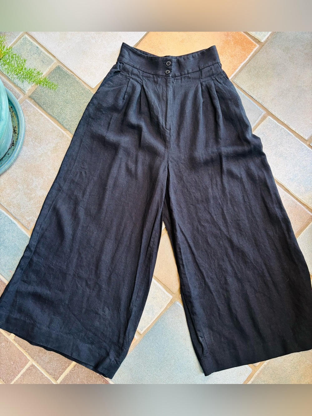 ZARA ZW Collection Linen Blend Darted Trousers in Black - XS